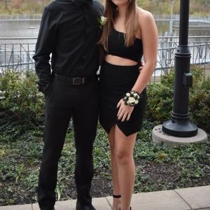 These Three One Shoulder Black Mini Dress